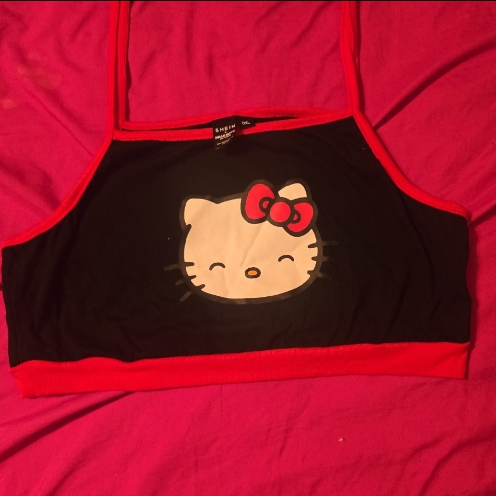 Hello Kitty Black and Red Crop Top With Matching Bottoms